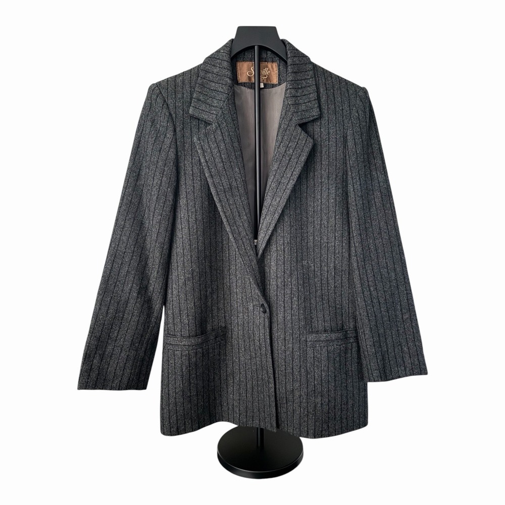 Saville Gray Pinstripe Wool Blend Blazer Women's Size 6 Career Office Jacket